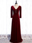 V-neck Long Sleeve Velvet Burgundy Prom Dress
