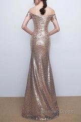 V-Neck Off The Shoulder Long Sequin Mermaid Bridesmaid Dresses