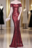 V Neck Off The Shoulder Long Sequin Mermaid Bridesmaid Dresses
