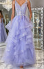 V Neck Open Back Purple Lace Long Prom Dress, Purple Lace Prom Dresses, Purple Ball Gowns