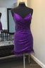 V-Neck Purple Sequins Homecoming Dress with Feather Hem