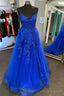 V Neck Royal Blue Lace Prom Dress, V Neck Royal Blue Lace Prom Dresses