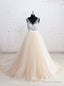V Neck See through Bodice Champagne Tulle Wedding Dresses