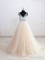 V-neck See-through Bodice Champagne Tulle Wedding Dresses