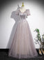 V Neck Sequins Short Sleeve Prom Dresses