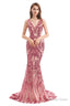 V Neck Sequins Sleeveless Lace up Mermaid Prom Dresses
