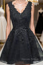 V Neck Short Black Lace Prom Dress, Black Lace Homecoming Dress, Short Black Prom Dresses
