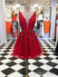 V Neck Short Red Lace Prom Dress, Short V Neck Red Lace Graduation Homecoming Prom Dresses