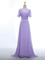 V Neck Short Sleeve Chiffon Long Women Elegant Lavender Color