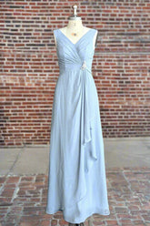 V Neck Sleeveless Chiffon Bridesmaid Dresses