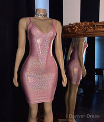 V-neck Spaghetti Shinning Mini Homecoming Dresses