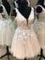 V Neck Tulle Appliques Homecoming Dresses