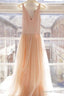 V Neck Tulle Beach Wedding Dress,A Line V Neck Prom Dresses