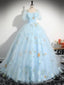 V Neck Tulle Lace Blue Long Prom Dress, A Line Blue Lace Long Sweet 16 Dresses