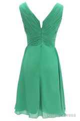 V Neck Watermelon Chiffon Short Bridesmaid Dress