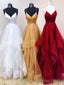 V Neck White/Burgundy/Champagne/Blue Wedding Gown, V Neck Prom Dresses