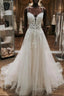 V Neck White Lace Wedding Dress, V Neck White Lace Prom Dresses