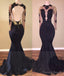 2026 Black Mermaid Backless Long Sleeves Prom Dresses