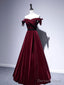 Velvet A Line Burgundy Long Prom Dress, Velvet Bridesmaid Dresses