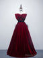 Velvet A Line Burgundy Satin Long Prom Dress, Velvet Bridesmaid Dresses