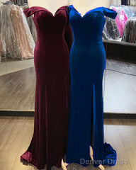Velvet Mermaid Slit Bridesmaid Dresses Off Shoulder