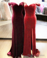 Velvet Mermaid Slit Bridesmaid Dresses Off Shoulder