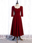 Velvet Short Sleeve Square Tea Length Prom Dresses