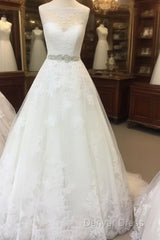 Vintage A-Line Cap Sleeves Crystal Beaded Sashes Wedding Lace Dresses