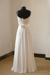 Vintage A-Line Spaghetti Straps Long White Chiffon Wedding Dresses