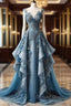 Vintage A Line Sweetheart Neck Chiffon Applique Long Prom Dresses, Evening Dresses