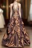Vintage Ball Gown Halter Brown Sleeveless Long Prom Gown Fairy Prom Dresses