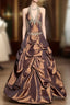 Vintage Ball Gowns Halter Brown Sleeveless Long Prom Gowns Fairy Prom Dresses