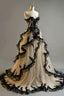 Vintage Ball Gowns Sweetheart Black Tulle Prom Dress Long Ruffles Prom Dresses