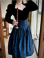 Vintage Black And Blue A-Line Long-Sleeved Velvet And Satin Prom Dresses Evening Dresses