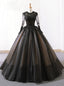 Vintage Black Tulle Lace Long Sleeve Floor Length Wedding Dresses