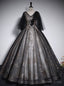 Vintage Black Tulle Sequins V Neck Quinceanera Dresses