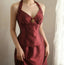 Vintage Burgundy Halter Neck Mermaid Satin Long Prom Dresses Evening Dresses