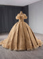 Vintage Champagne Ball Gowns Tulle Sequins Off the Shoulder Prom Dresses