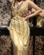 Vintage Champagne Gold Mermaid V-Neck Sequined Prom Dresses Evening Dresses