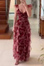 Vintage Chiffon Print Irregular Ruffles Long Prom Dress A Line Prom Dresses