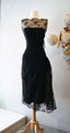 Vintage Cocktail Dresses Black Lace Prom Dress Sheer Bateau Neck Tea Length Evening Gowns