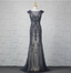 Vintage Gradient Grey-Blue Mermaid Crew Neck Beaded Sequin Tulle Long Prom Dresses Evening Dresses