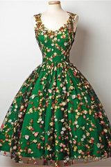 Vintage Green And Black Embroidery Lace Homecoming Dresses Sweet 16 Dresses