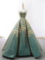 Vintage Green Ball Gowns Gold Appliques Sweetheart Wedding Dresses