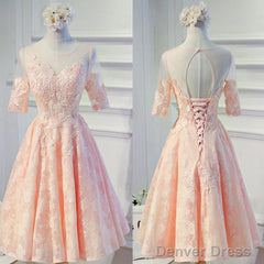 Vintage Half Sleeve Appliques Floral Prints Clairvoyant Outfit Lace Lace Up Back Tea-Length Homecoming Dress