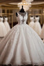 Vintage Illusion Neckline Lace Wedding Dresses Ball Gown
