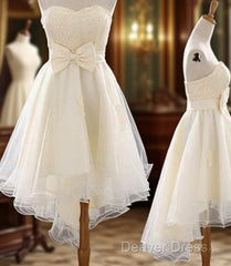Vintage Junior Ivory Hi Low Strapless Sweetheart Lovely Bow Knot Homecoming Dresses
