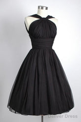 Vintage Knee-Length Sleeveless Open Back Black Homecoming Dress Ruched