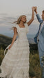 Vintage Lace Prom Dress, A Line Wedding Dress, Long Square Neck Bridal Dresses