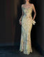 Vintage Light Green Printed Mermaid Strap Chiffon Long Prom Dresses Evening Dresses